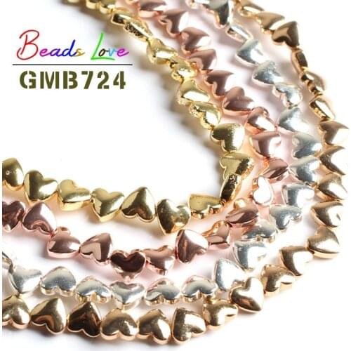 Wholesale 5x6mm Love Heart Shape Rose Gold Hematite Stone Loose Spacer Beads for Jewelry Making Diy Bracelet Necklace 15 Inches