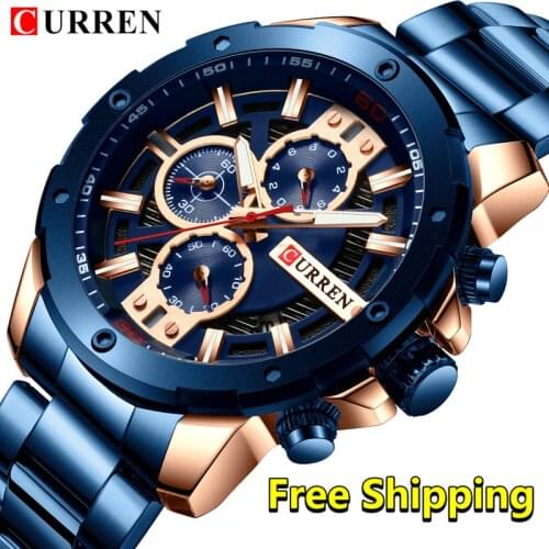 Curren Mens Watches Top Brand Luxury waterproof Fashion Quartz Male Wrist Watches Stainless Steel Chronograph Watches Man 2021