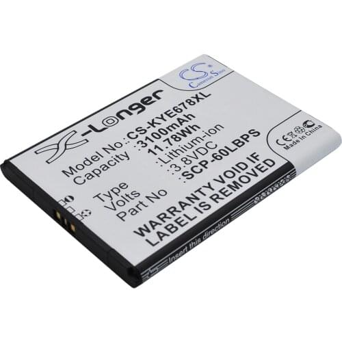 CS 3100mAh / 11.78Wh battery for Kyocera Brigadier, DuraForce, E6560, E6762, E6782 5AAXBT076GEA, SCP-60LBPS