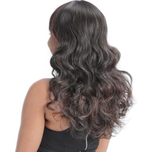 ZM Long 55cm Body Wave Heat Resistant Wigs Synthetic Ombre Mixed Black And Brown Wig With Bangs For European And American Women