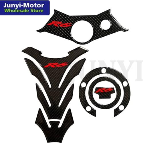 For Yamaha YZF R6 YZFR6 YZF600 2003 2004 2005 Sticker Tank Pad Oil Gas Cap Cover Triple Clamp Protector Carbon Motorcycle Decal