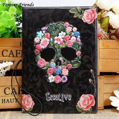 ForeverFriends3D Vintage Rose Skeleton Passport Cover ID Credit Card Bag PU Lear Passport Holder for travel14*9.6CM