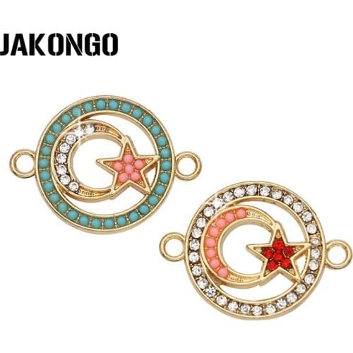 JAKONGO Gold Color Crystal Moon Star Connector for Jewelry Making Bracelet Accessories Findings DIY 24x17mm 5pcs/lot