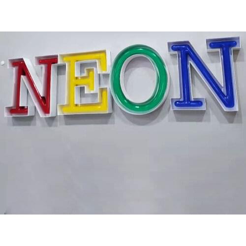 Stainless steel channel led letter sign with colorful acrylic neon tube on the front special customization for shop logo sign