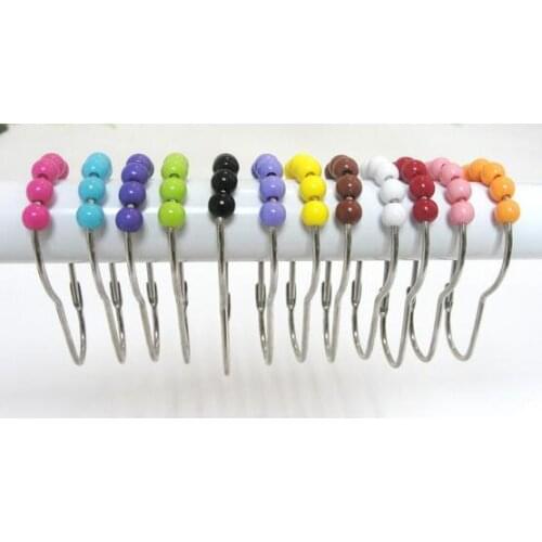 Candy ACRYL Polished Satin Nickel 5 Roller ball Shower Curtain Rings Curtain Hooks