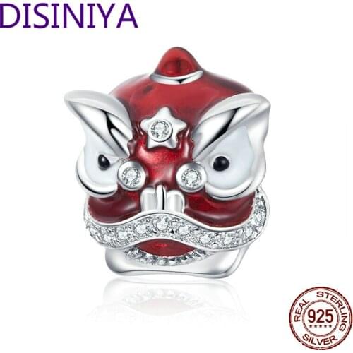 Chinese Lion Enamel Metal Beads for Weomen Jewelry Making 925 Sterling Silver Charm for Original Snake Bracelet ZBSC00086