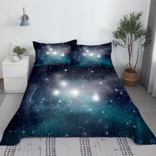 Starry Sky Bed Sheet Set 3D Printed Stars Bed Flat Sheet With Pillowcase Bed Linen For Adults Kids King Queen Size