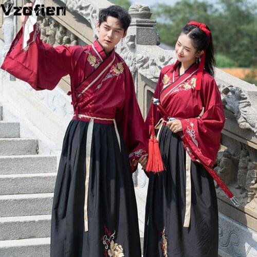 Hanfu Men Chinese Ancient Traditional Swordsman Robe Embroidery Clothes Couples Cosplay Costume Classical Stage Performance