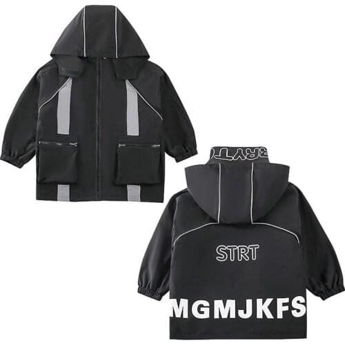 Kids 4-14 years fashion little girls boys 2020 spring/autumn letter reflective hooded casual coats red outerwear jackets clothes