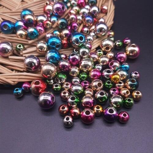 6/8/10mm Mixed Multi-color Rainbow Color Shining Imitation Metal Beads DIY Necklace Bracelet Jewelry Crafts Making Accessories