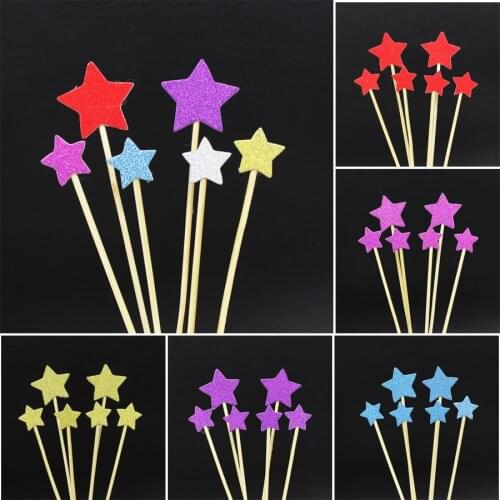 6pcs Mini Heart Star Cupcake Toppers Birthday Cake Topper Decorating Picks Kids Wedding Party Decorations Baby Shower Favors