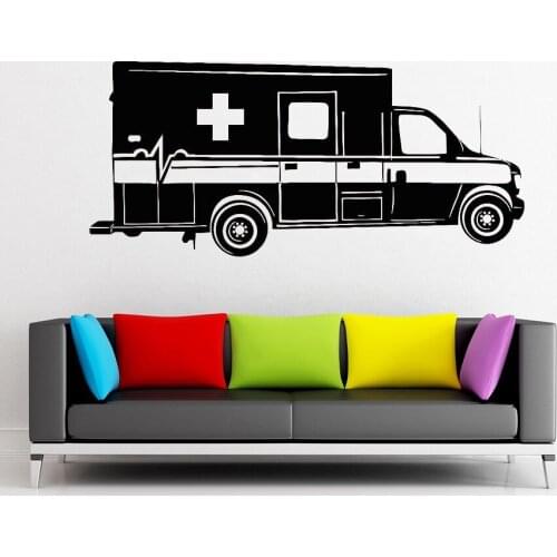 Ambulance Car Wall Decal Medicine Mural Vinyl Stickers Window Wall Decals Bedroom Home Decoration Self Adhesive Wallpaper D377
