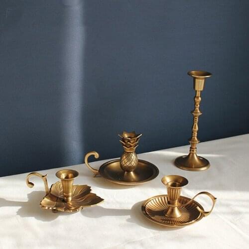 Pure Brass Candlestick Decoration Nordic Retro Brass Home Furnishings Pineapple Leaf Vertical Candlestick Home Decoration