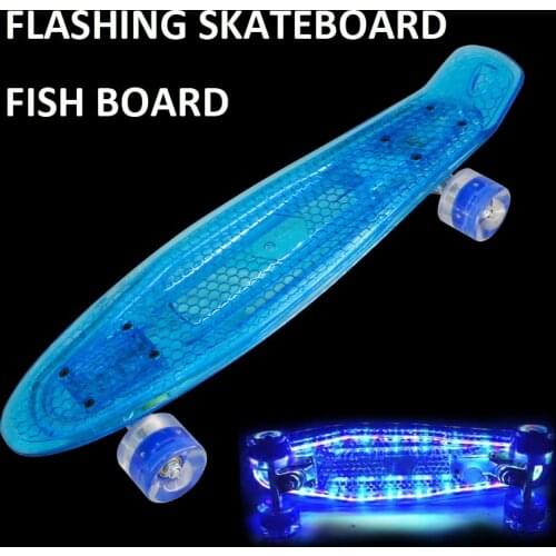 Non-slip 60*15cm LED Skateboard Mini Cruiser Fish Board Flashing Wheel Children Penny Retro Transparent Skate Board Scooter Deck