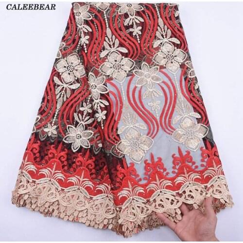 Latest Nigerian French Tulle Mesh Lace Fabric For Party 2020 Red Black New Design African Guipure Net Lace Fabric Material S2079