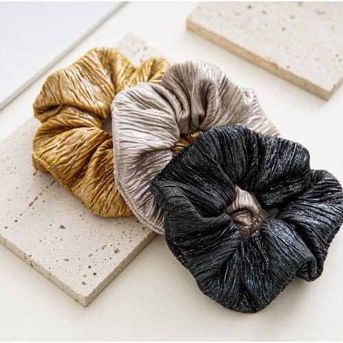 2021 Autumn Winter New Black PU Leather Tie Hair Ring Solid Color Large Intestine Ring Girls' Women Hair Accessories Headwear