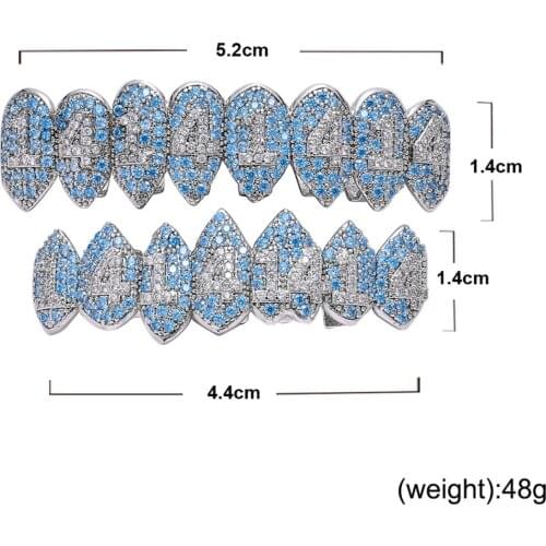 Hip Hop Brace Prop False Tooth Micro Pave Hollow outy Top And Bottom Teeth Caps Halloween Decor Bling Costumes Plated Set