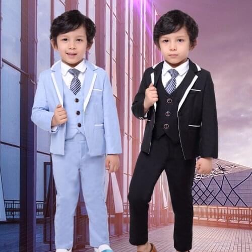 Top Quality Flower Boys Jacket Vest Pants 3Pcs Clothing Set Gentleman Kids Wedding Suit Children Performance Evening dresss