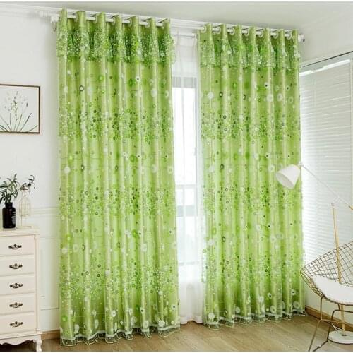 Eye-catching Tulle Curtain Double-layer Polyester Flower Printed Sheer Curtain Drape for Living Room