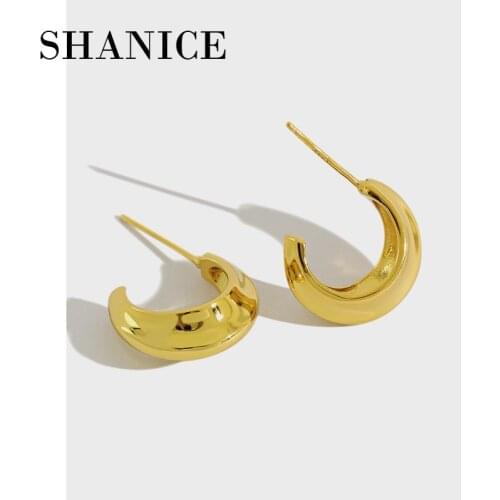 SHANICE INS Authentic 925 Sterling Silver Irregular Concave-convex Smooth Face Stud Earrings for Women Sterling Silver Jewelry
