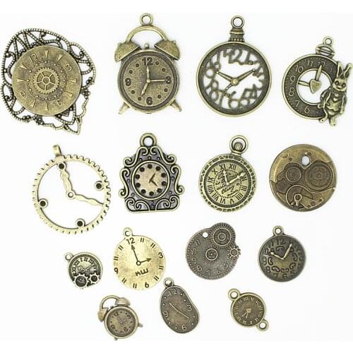 Sweet Bell 20pcs Antique bronze Metal Zinc Alloy Mixed Clock Charms Pendant For Jewelry Making Diy Decorative Clock Charms