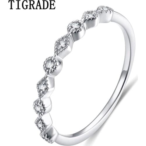 Tigrade New Ring Silver 925 for Woman Cute Thin Finger Rings 5A+ CZ Stone Wedding Anniversary Band Jewelry bagues pour femme