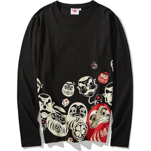 Japanese Fashion Tops Mens Shirts Loose Long Sleeve Autumn Plain Tee Shirt Loose Print Streetwear Hip Hop Asian Clothes KK3202