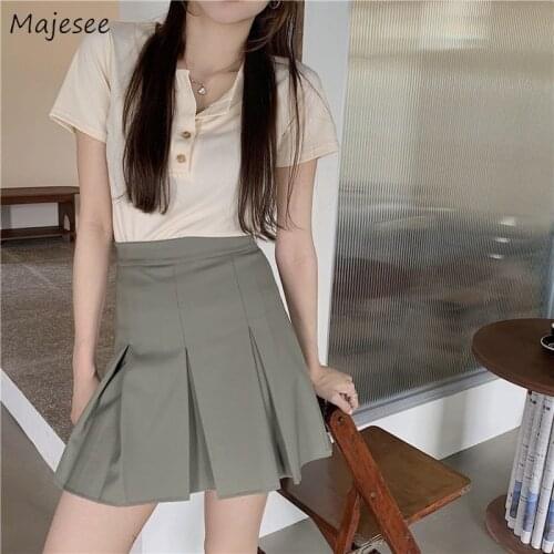 Skirts Women Folds Pleated Ulzzang Chic Solid Tender Ladies Classy Elegant Fashion Streetwear Kawaii Casual All-match Empire New
