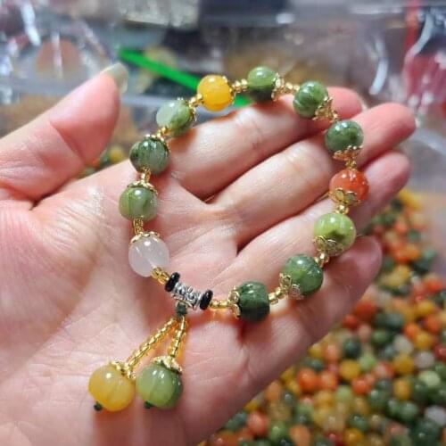 100% natural Xinjiang Hetian green jade bangle Handcarved jade pumpkin bracelet for women jade gift beads bracelet bangles 12mm