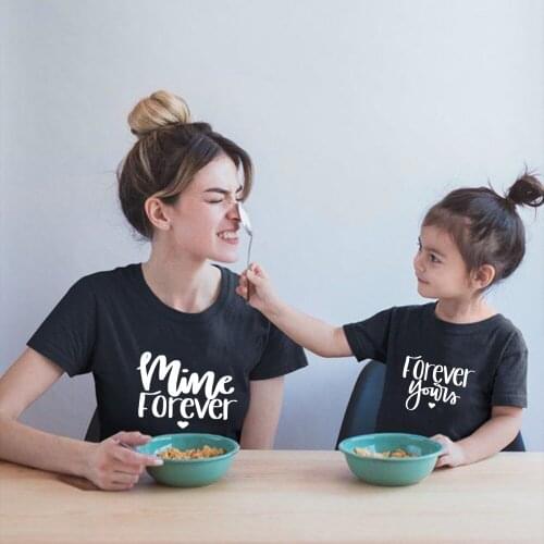 1 pcs Mine Forever Yours Family Matching Clothes Mommy and Me T-shirt Short Sleeve Mom Daughter Son Kids Baby Tees Tops Ropa