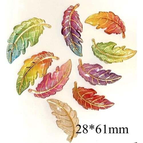 10Pcs/lots 28*61mm Resin Feather Leaf Figurine Crafts Flatback Cabochon Ornament Jewelry Making Bag Pen Hair Accessories