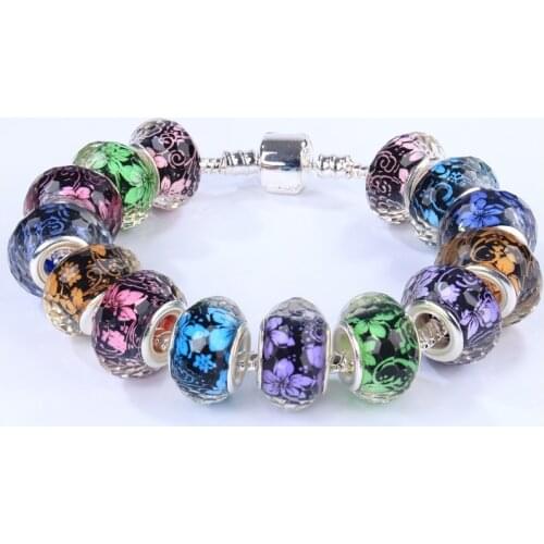 10Pcs/Lot Faceted Cut Plastic Resin Round Flower European Large Hole Spacer Beads Charms Fit For Pandora Bracelets Women Jewelry