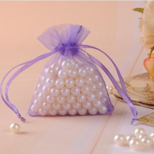 Custom Logo Light Purple Organza Jewelry Bags 5x7cm 100pcs Small Organza Gift Bags Earring Rings Necklace Jewelry Packaging