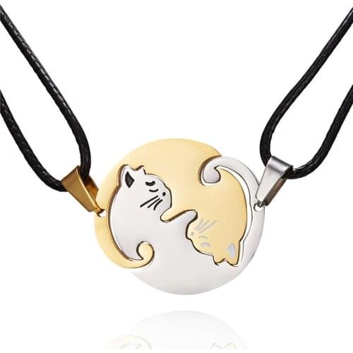 2pcs/set Fashion Couple Jewelry Necklaces Black White Couple Necklace Yin Yang Corollary Necklace Animal Cat Pendants