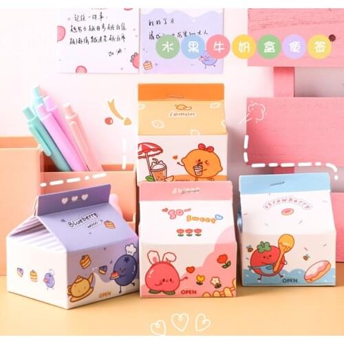 230 sheets ins creative milk carton note book girl removable boxed sticky note paper set desktop message paper office cute memo