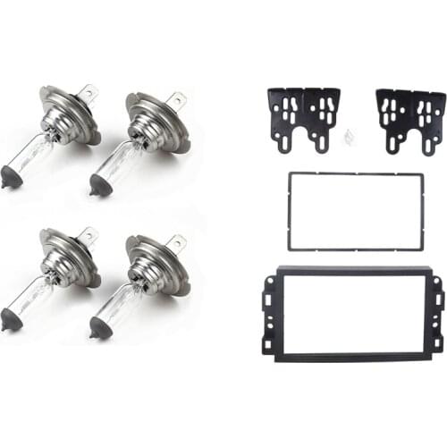 4 Pcs H7 Car Halogen Standard Lamp Light & 1 Set 2 Din Car Dvd Frame, Audio Fitting Adaptor