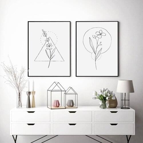 Abstract Flower With Geometry Poster Minimalist Canvas Painting Nordic Art Print Modern Wall Picture For Living Room Home Decor