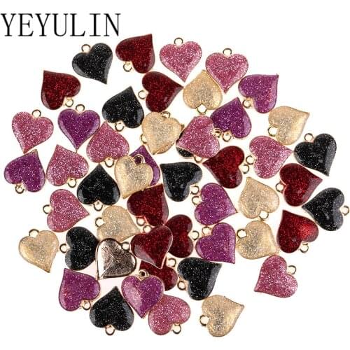 10pcs/lot Shining Cute Heart Shape Charms Pendant Gold Tone Enamel Charms For DIY Bracelet Necklace Jewelry Accessories