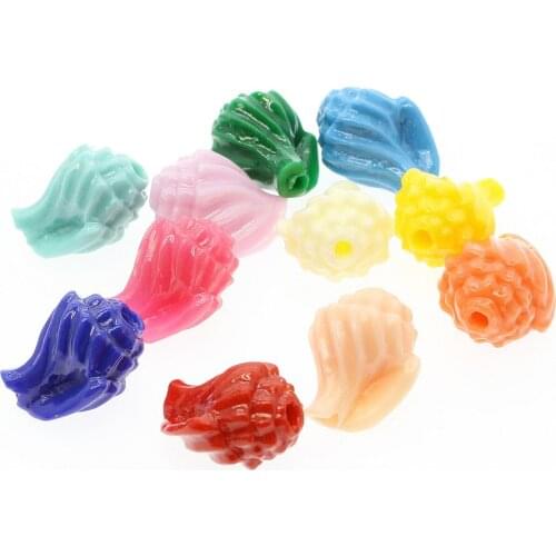 10pcs/pack Synthetic Coral Loose Beads Hand Carved Powder Pressed Conch shape 12mm DIY Jewelry Accessories Mixed Color