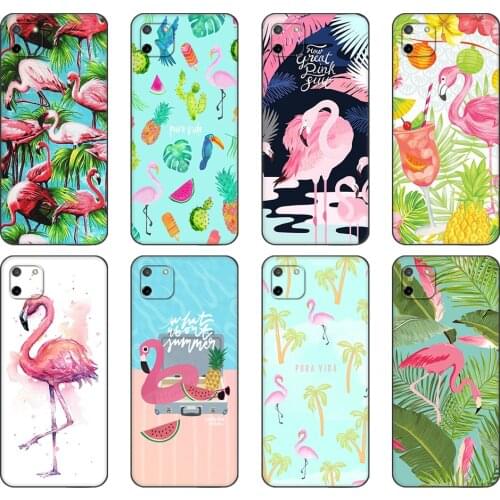 Black tpu Case For OPPO Realme C11 C20 C21 Case Back Cover Bumper Summer Flamingos Love