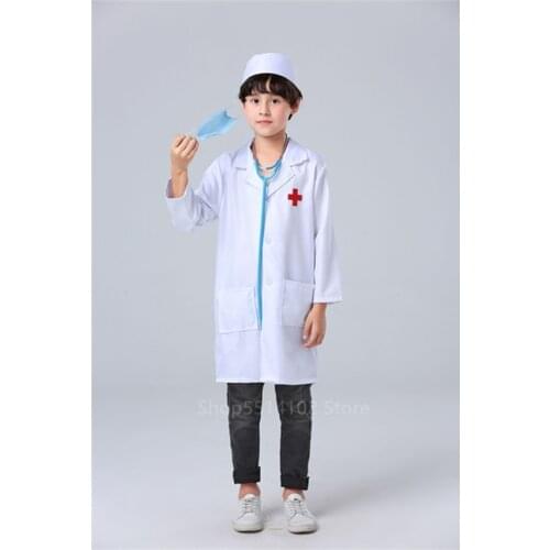 Children Surgical Uniform Doctor Nurse Cosplay Costume with Toy Halloween Kid Hospital Cross Veterinary Girl Boy Carnival Party