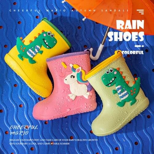 Childrens Rain Boots Cartoon Illustration Boys and Girls Baby Students Rubber Boots Four Seasons Kids Water Shoes Sandles