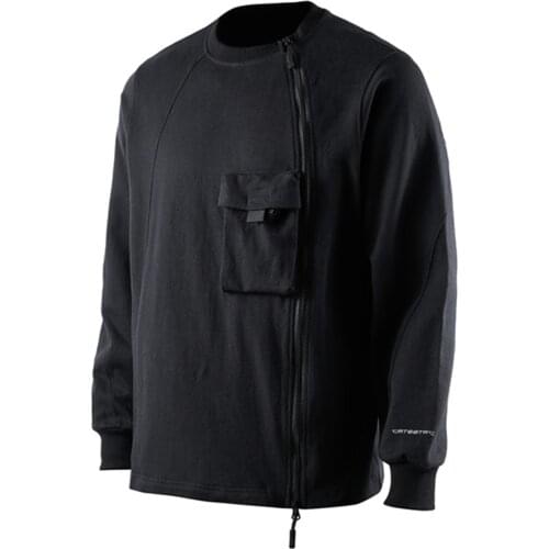 Mens Sports Top Pocket Shirt Cotton Sweatshirt with Diagonal Zipper Techwear Aesthetic Streetwear Ninjawear Darkwear