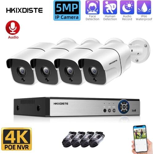 HKIXDISTE H.265 8CH 4K HD POE NVR 5MP CCTV Camera Security System Audio Motion Detection Camera Outdoor Video Surveillance Set