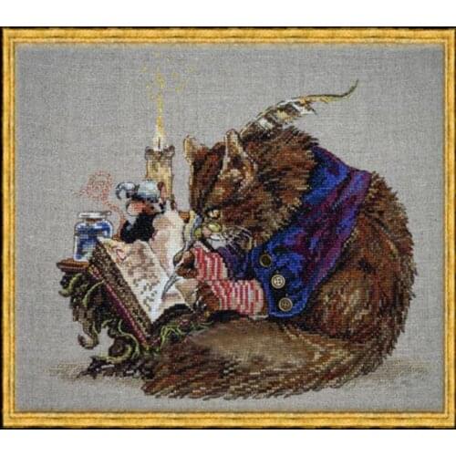 Cat Kitty Write Book Nimue Embroidery Needlework Crafts 14CT DIY Quality Cross Stitch Kits Handmade Arts Le Calligraphe