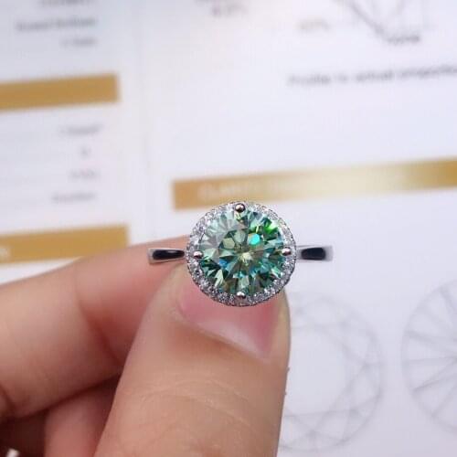 S925 Pure Silver Blue Green Mosan Diamond Ring 1.0 CT 2.0ctD Color VVS1 Level Clarity Hip Hop Trend Jewelry Fashion Classic