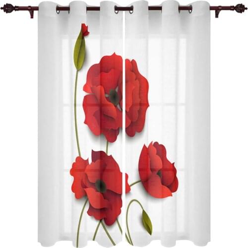 Red Flower Poppy Flower Windows Curtains Living Room Bedroom Kitchen Curtains For Children Drapes