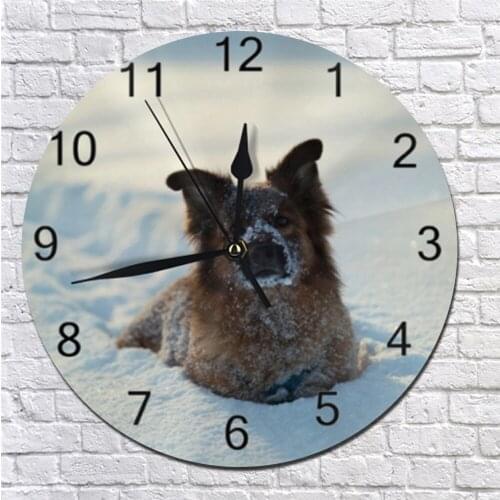 Round Pet Dog Animal Painting Wall Clocks Numeral Digital Dial Mute No Ticking Sound Battery Operated Clocks Home Decoration