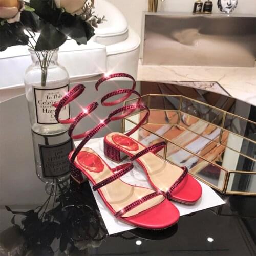 Summer Women Sandals 2019 Fashion Sexy Rhinestone Mid Heel Lace-up Party Breathable Comfort Shopping Female Walking Casual Shoes