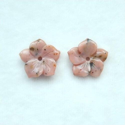 Pink Opal carved flower fashion women Earring,29x6mm,9.1g